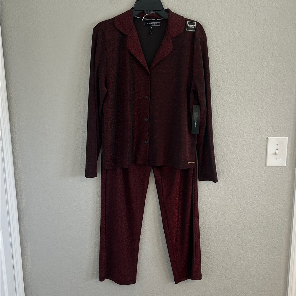 BCBGMaxAzria Dark Red Textured Fabric